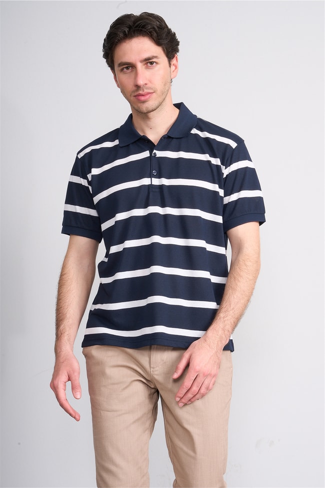 Çetinkaya Chester Polo 4740 Polo Yaka Regular Ringel Pike T-shirt Lacivert