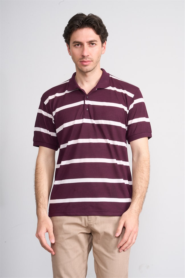 Çetinkaya Chester Polo 4740 Polo Yaka Regular Ringel Pike T-shirt Mürdüm