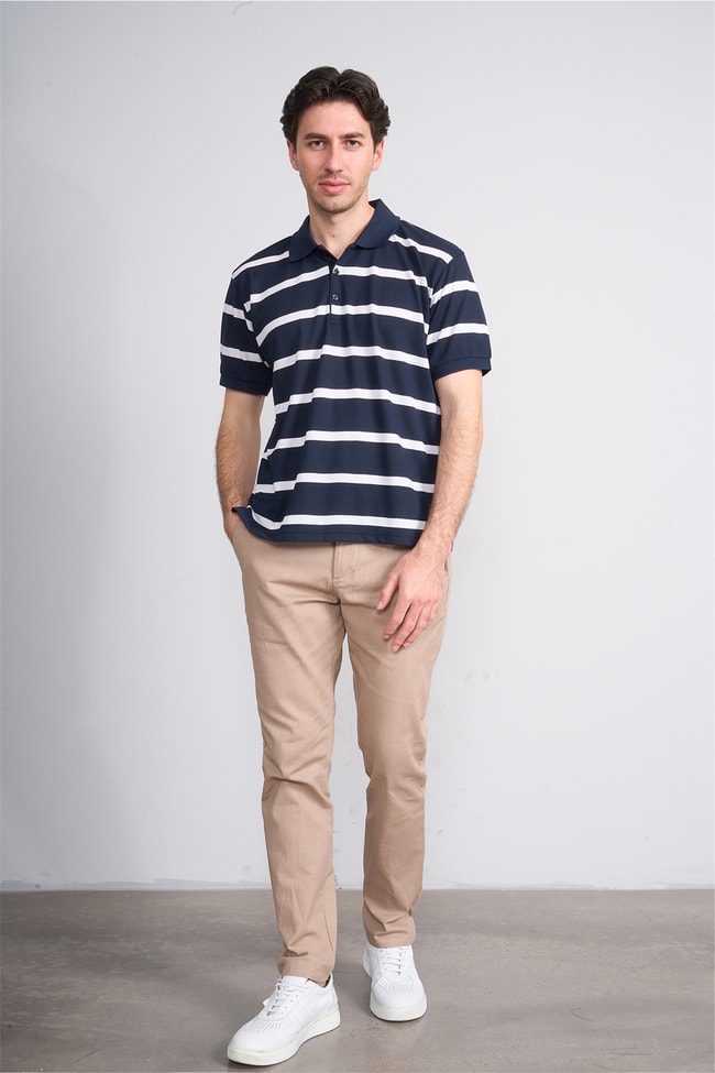 Çetinkaya Chester Polo 4740 Polo Yaka Regular Ringel Pike T-shirt Lacivert