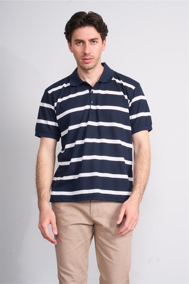 Çetinkaya Chester Polo 4740 Polo Yaka Regular Ringel Pike T-shirt Lacivert