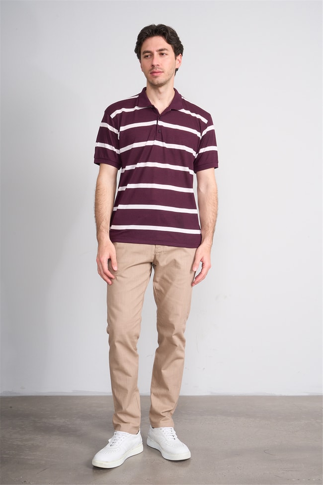 Çetinkaya Chester Polo 4740 Polo Yaka Regular Ringel Pike T-shirt Mürdüm