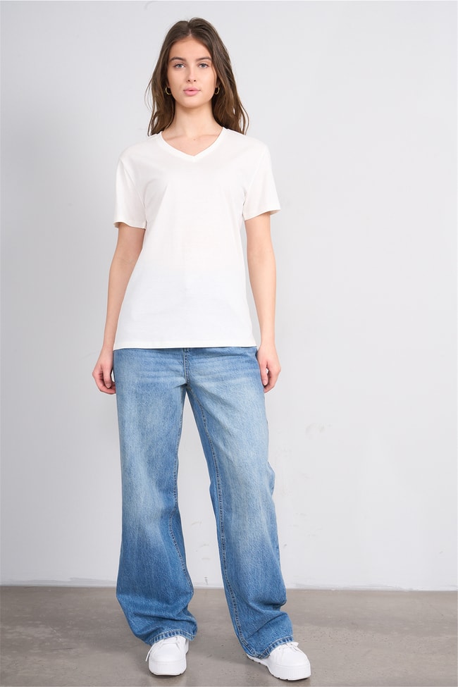 C.K Y26 3265 Fithit Byn V Yk. 30/1 Penye Basic Regular T-shirt Krem