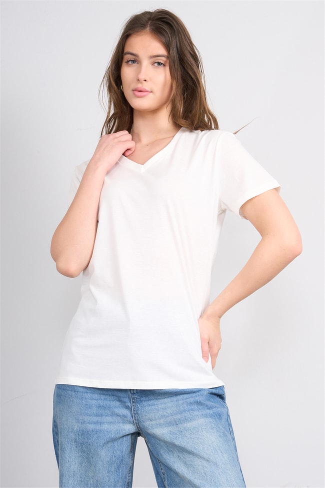 C.K Y26 3265 Fithit Byn V Yk. 30/1 Penye Basic Regular T-shirt Krem
