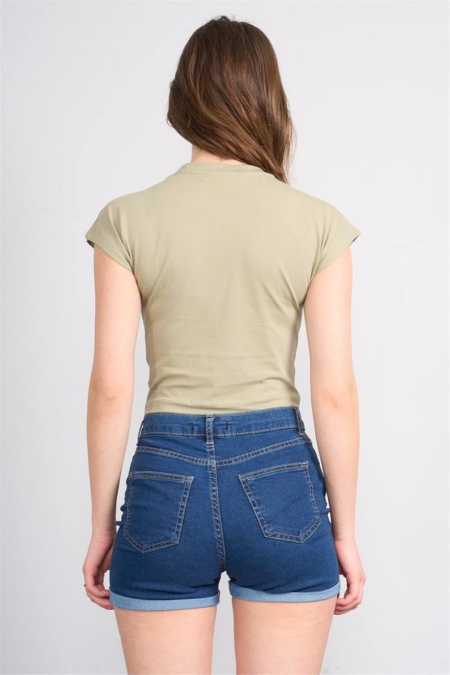 C.K Y26 3266 Fithit Byn B.Yk 30/1 Penye Crop T-shirt K.Vizon