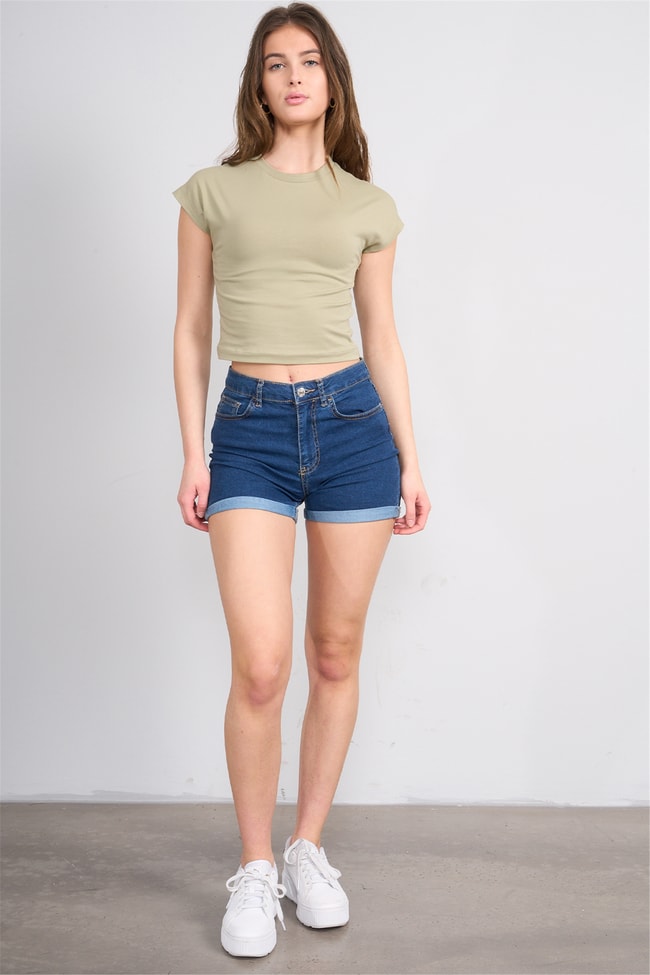 C.K Y26 3266 Fithit Byn B.Yk 30/1 Penye Crop T-shirt K.Vizon