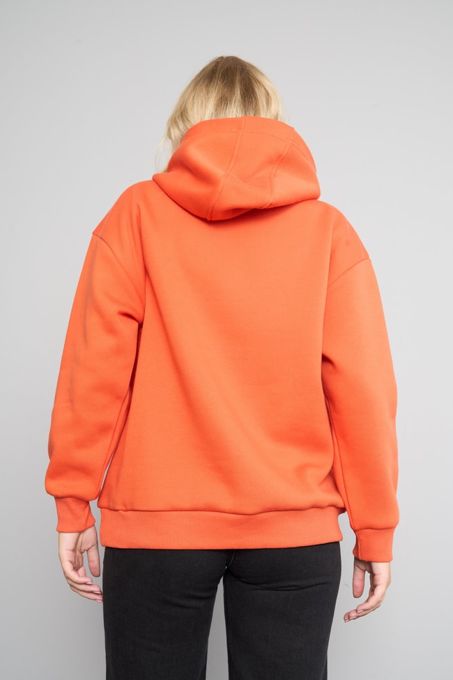 Çetinkaya Fithit 8156 Kadın Kapüşonlu 3 İplik Şardonlu Basic Sweatshirt Oranj
