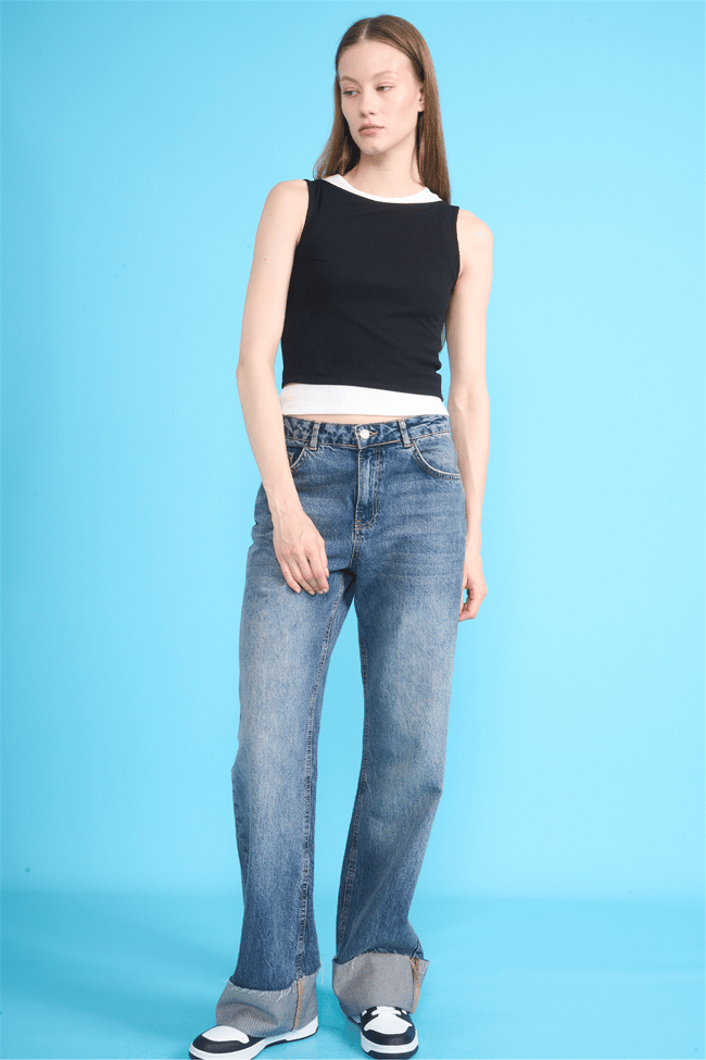Çetinkaya Fithit 8237 Bayan Bisiklet Yaka Slimfit Kaşkorse Askılı Atlet Siyah