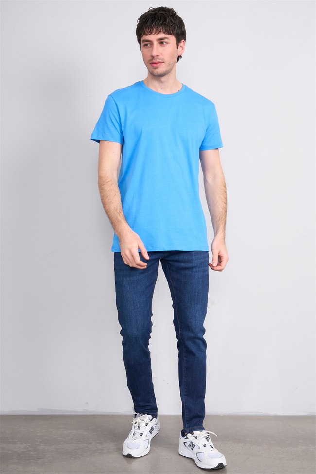 Çetinkaya Mentality 2772 Bisiklet Yaka Slimfit Basic T-shirt Koyu Mavi