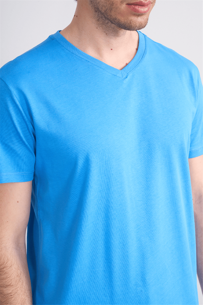 Çetinkaya Mentality 2772 V Yaka Slimfit Basic T-shirt Koyu Mavi