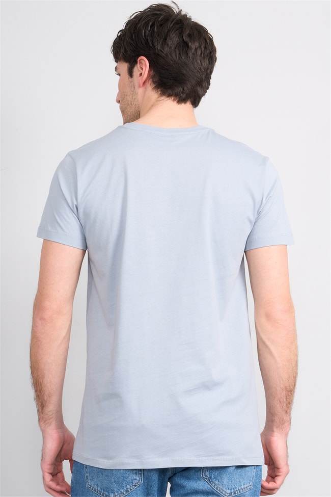 Çetinkaya Mentality 2772 V Yaka Slimfit Basic T-shirt Düz Açık Gri