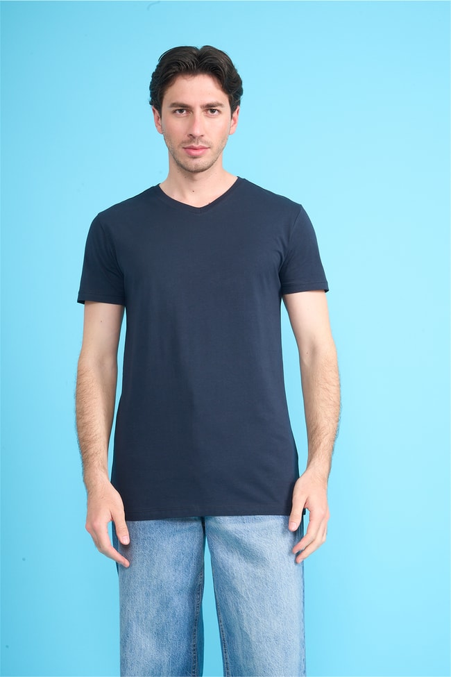 Çetinkaya Mentality 2772 V Yaka Slimfit Basic T-shirt Lacivert