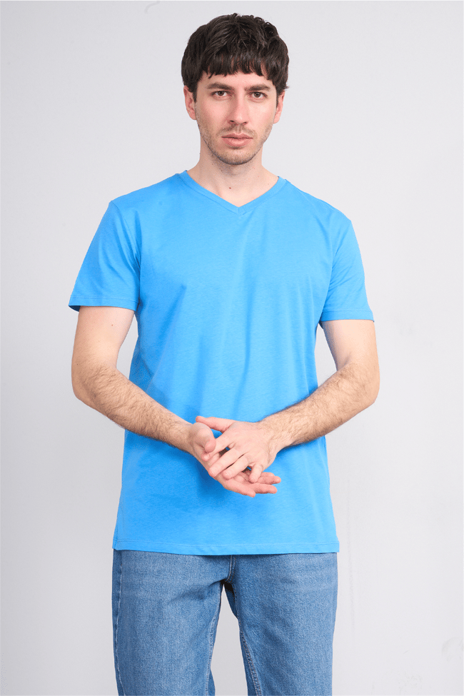 Çetinkaya Mentality 2772 V Yaka Slimfit Basic T-shirt Koyu Mavi