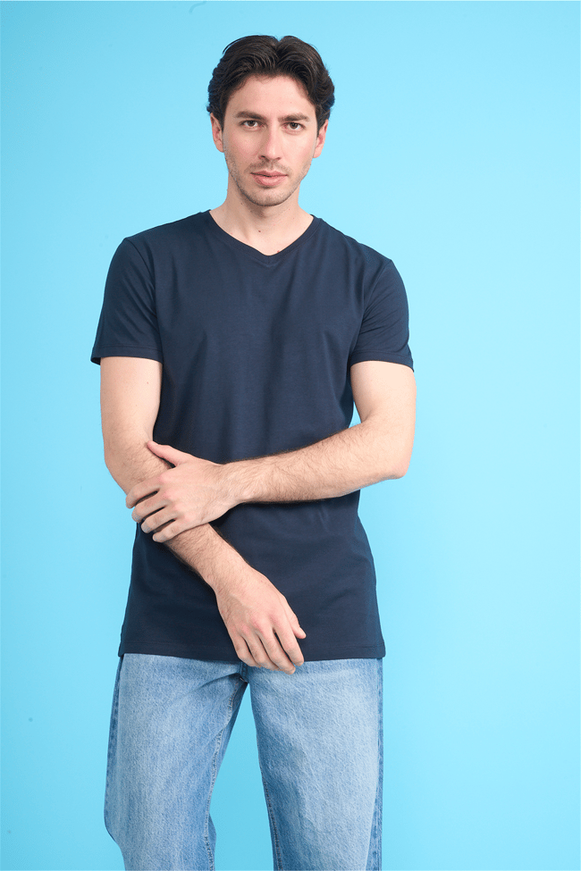 Çetinkaya Mentality 2772 V Yaka Slimfit Basic T-shirt Lacivert