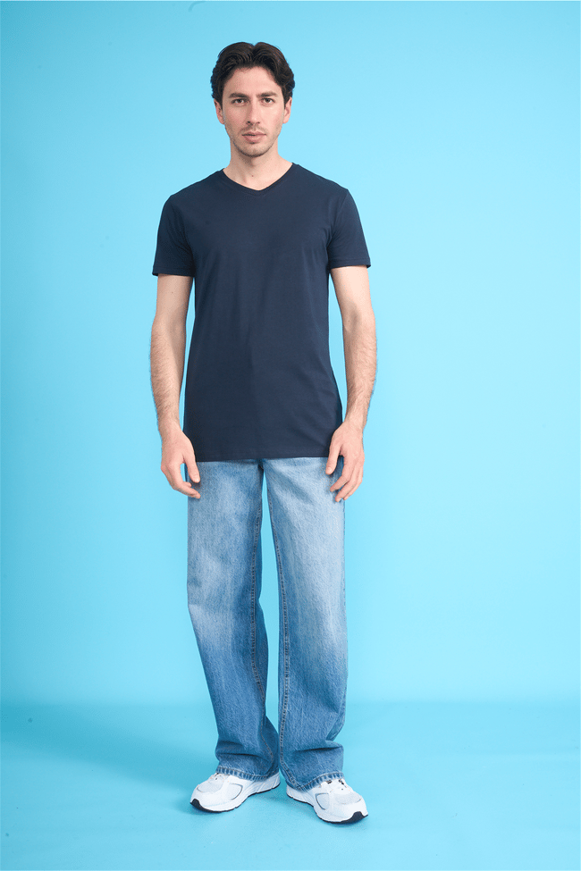 Çetinkaya Mentality 2772 V Yaka Slimfit Basic T-shirt Lacivert