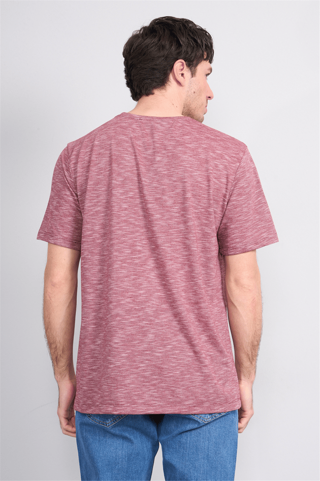 Çetinkaya Mentality 3447 V Yaka Flamlı Sıngle Jersey Regular T-shirt Bordo