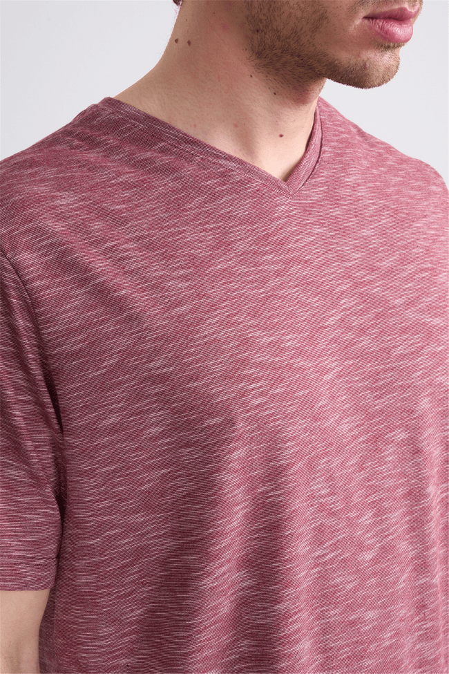 Çetinkaya Mentality 3447 V Yaka Flamlı Sıngle Jersey Regular T-shirt Bordo