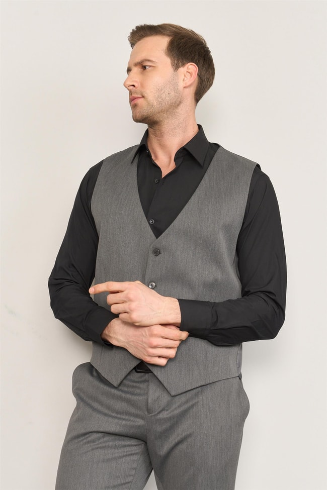Çetinkaya Mentality 3448 Erkek Yunter Loco Slim Fit Yelekli Takım Elbise Gri