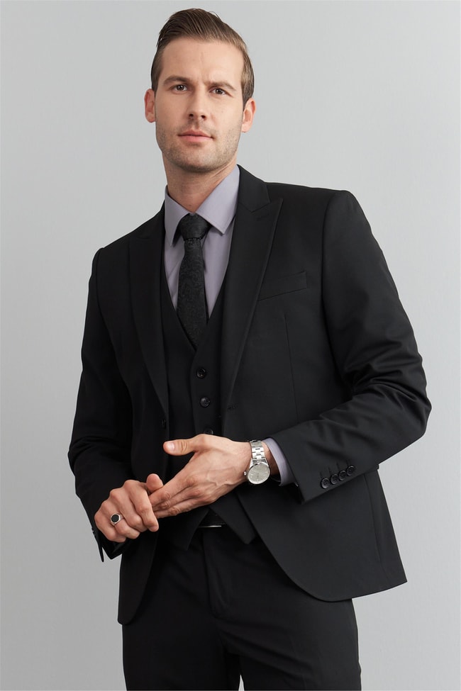 Çetinkaya Mentality 38 Yunter Loco Slim Fit Yelek Takım Elbise Siyah