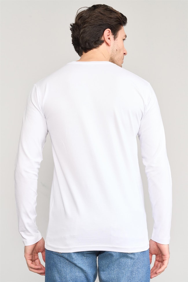 Çetinkaya Mentality 4199 Bisiklet Yaka Uzun Kol Süprem Slimfit Body Beyaz