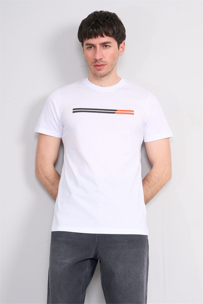 Çetinkaya Mentality 4518 Bisiklet Yaka Regular Modelli T-shirt Beyaz