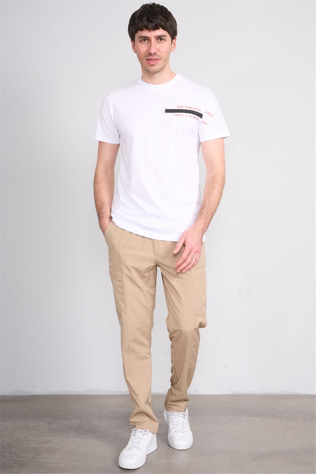 Çetinkaya Mentality 4523 Bisiklet Yaka Regular Modelli T-shirt Beyaz