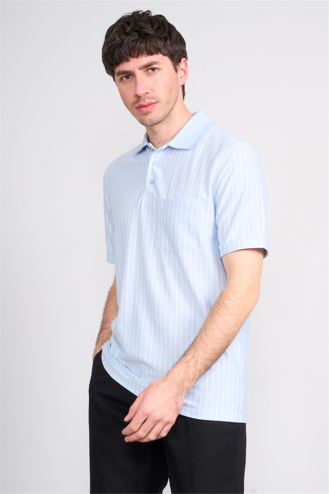 Çetinkaya Mentality 4594 Polo Yaka Regular Çizgili T-shirt Mavi