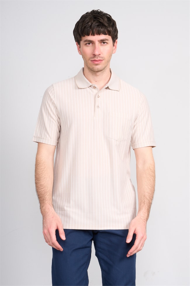 Çetinkaya Mentality 4594 Polo Yaka Regular Çizgili T-shirt Taş