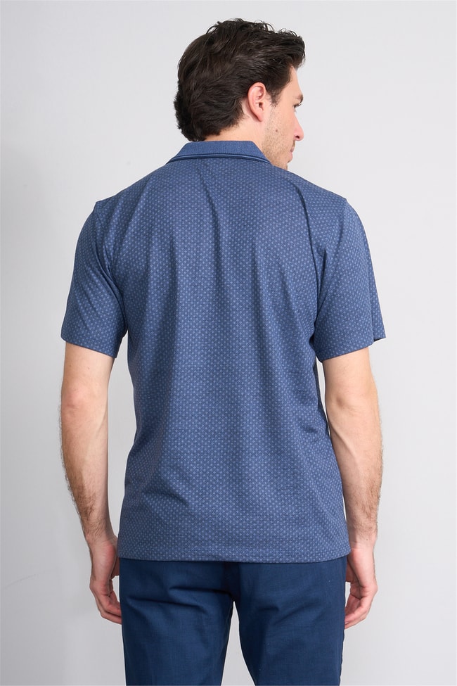 Çetinkaya Mentality 4707 Polo Yaka Regular Ringel Jakar T-shirt Lacivert - Açık İndigo