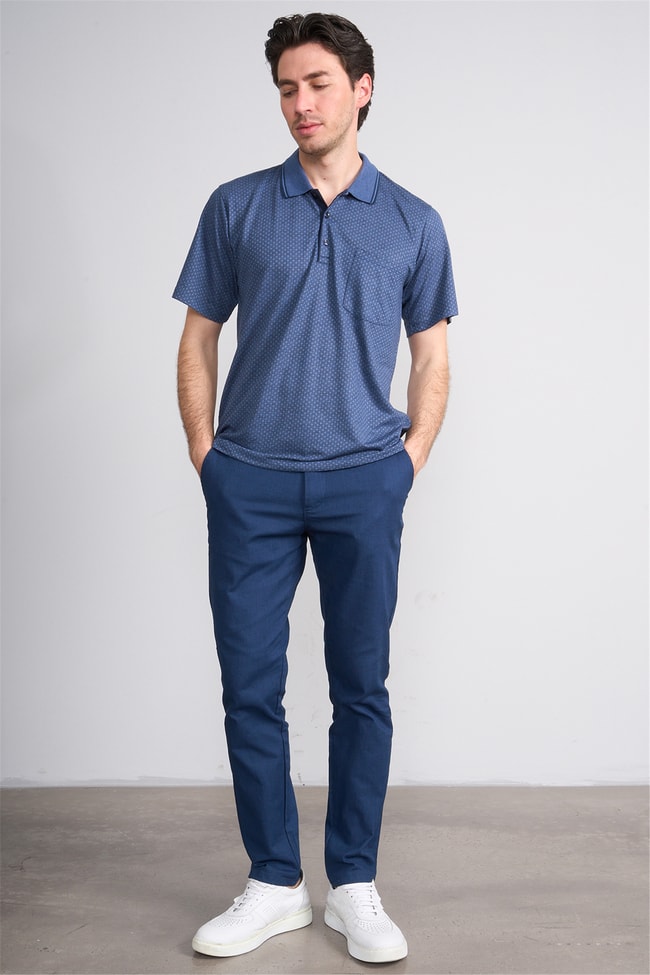 Çetinkaya Mentality 4707 Polo Yaka Regular Ringel Jakar T-shirt Lacivert - Açık İndigo