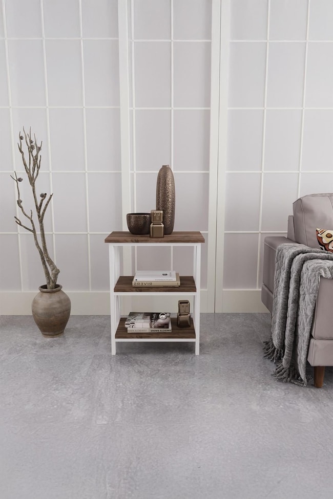 Deconode Classy Yan Sehpa Beyaz-Kahverengi DN1048BK