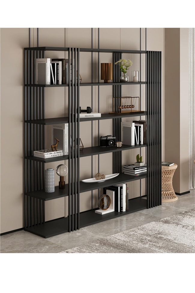 Deconode Luxery Kitaplık Siyah Antrasit DN1020S