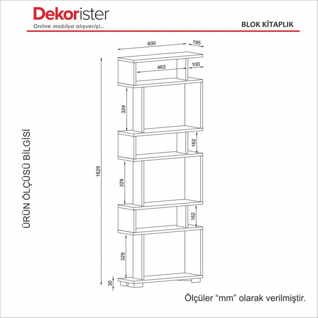 Dekorister Blok Kitaplık BeyazCeviz