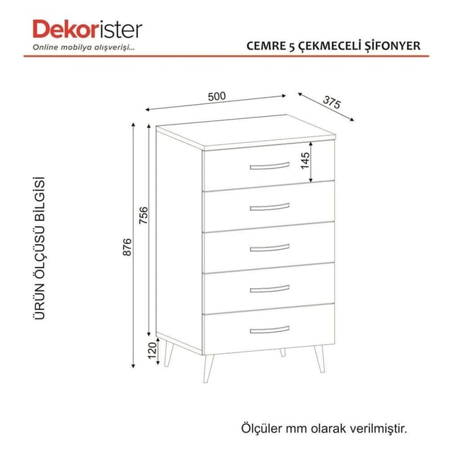 Dekorister Cemre 5 Çekmeceli Şifonyer BeyazCeviz
