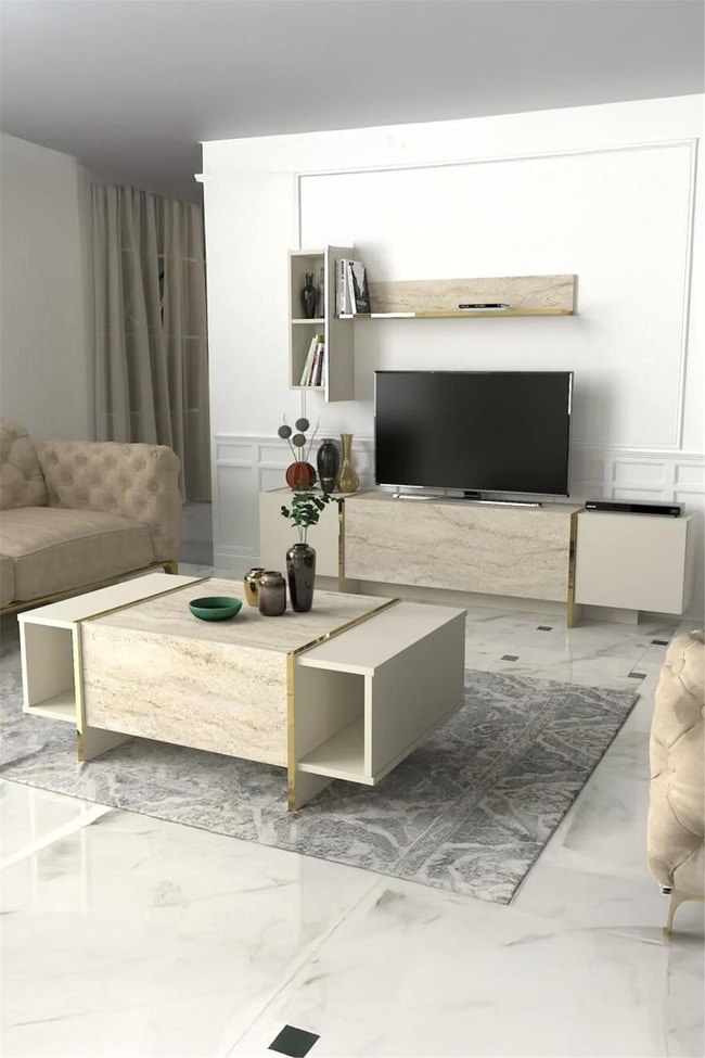 Dekorister Exclusive Veyron Orta Sehpa Kumtaşı-Traverten