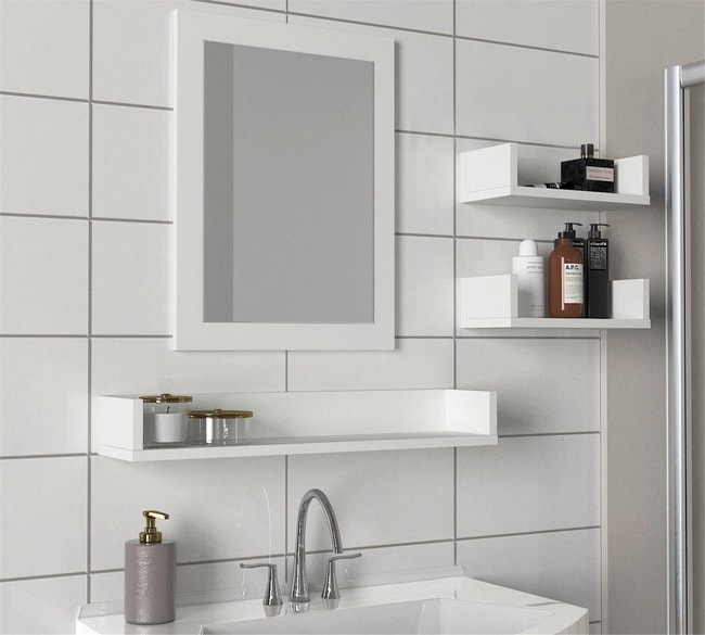 Dekorister Simon Banyo Üst Dolabı Aynalı Etajer Beyaz