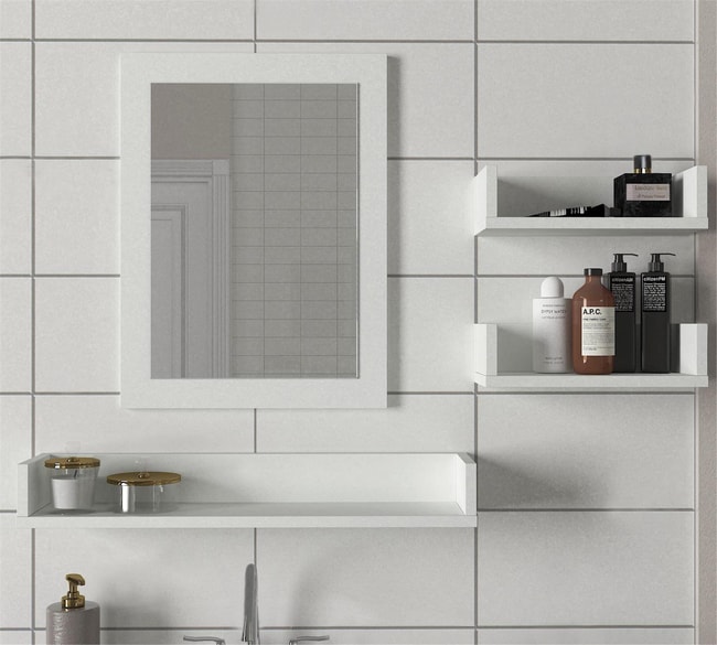 Dekorister Simon Banyo Üst Dolabı Aynalı Etajer Beyaz