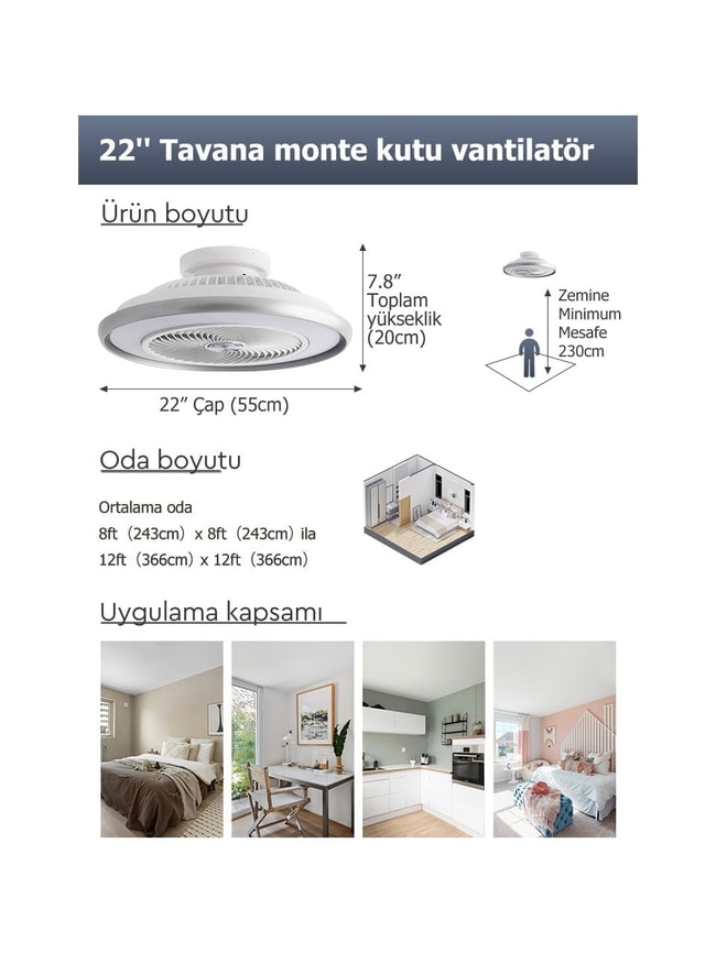 DLC Aracelı Gümüş Renk Tavan Vantilatörü 56 Cm CMBF-FS7016