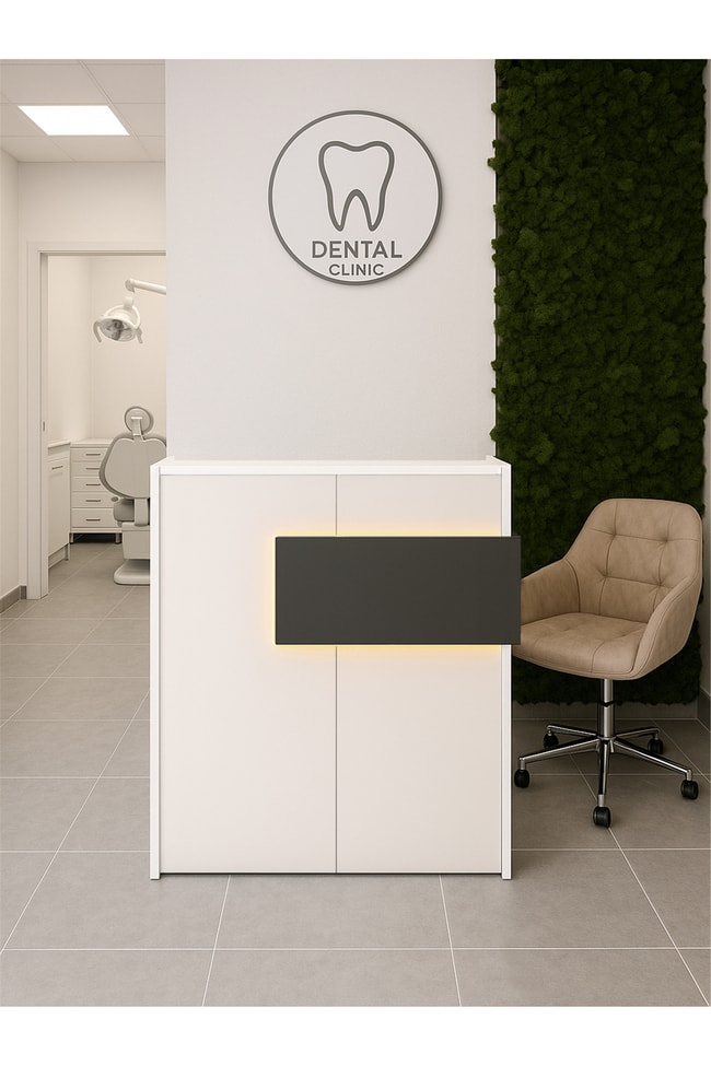 Dorpek Aloha Led Işıklı Karşılama Bankosu 110 Cm Beyaz Antrasit - Kasa Resepsiyon Masası Ofis Banko