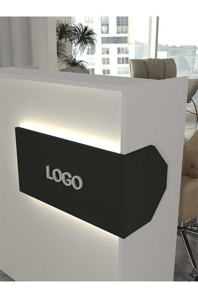 Dorpek Aloha Led Işıklı Karşılama Bankosu 110 Cm Beyaz Antrasit - Kasa Resepsiyon Masası Ofis Banko