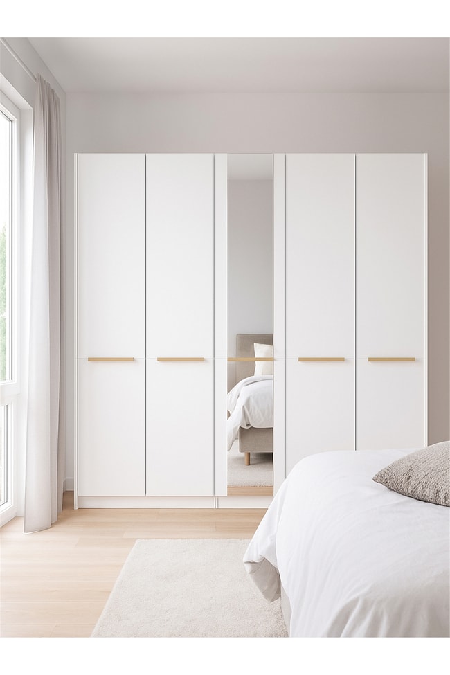 Dorpek Cosmos 5 Kapaklı Aynalı Gardırop 206 cm – Geniş İç Hacimli, Modern Beyaz Dolap