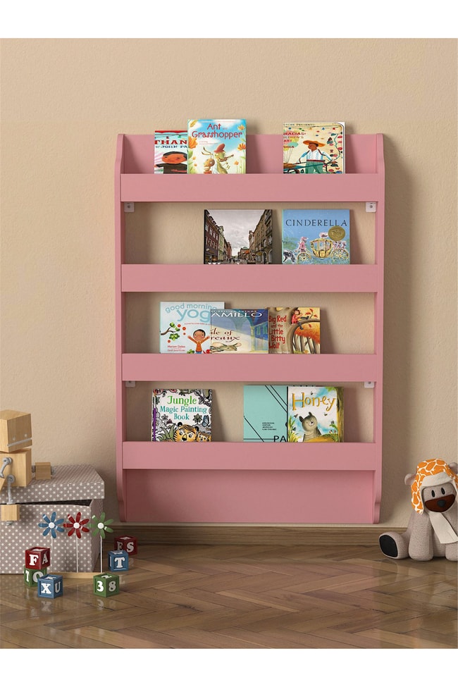 Dorpek Drama Çocuk Odası Montessori Kitaplık - Eğitici Çocuk Kitap Rafı, Şık Pembe Raf