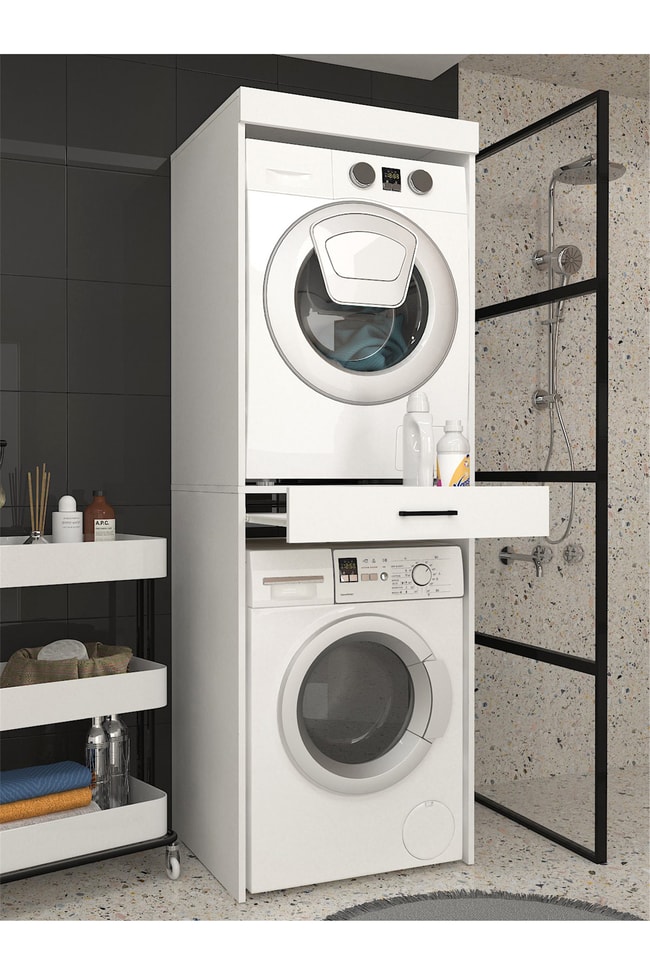 Dorpek Fika Çamaşır ve Kurutma Makinesi Dolabı – Beyaz - Çok Amaçlı Dolap - Banyo Dolabı