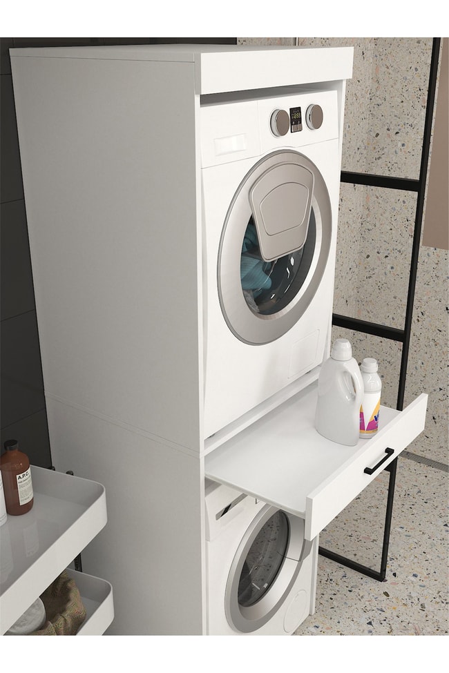 Dorpek Fika Çamaşır ve Kurutma Makinesi Dolabı – Beyaz - Çok Amaçlı Dolap - Banyo Dolabı