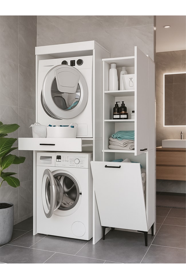 Dorpek Fika Çamaşır ve Kurutma Makinesi Dolabı & Singa Çok Amaçlı Dolap Beyaz