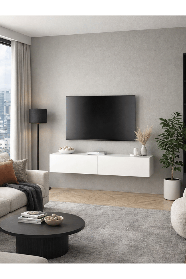 Dorpek Jorah Tv Sehpası 135 Cm Beyaz - Duvara Monte – Dayanıklı & Modern Tasarım - Kolay Montaj Kurulum