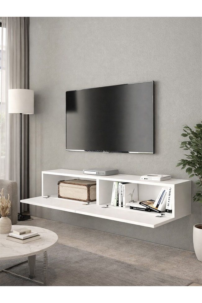 Dorpek Jorah Tv Sehpası 135 Cm Beyaz - Duvara Monte – Dayanıklı & Modern Tasarım - Kolay Montaj Kurulum