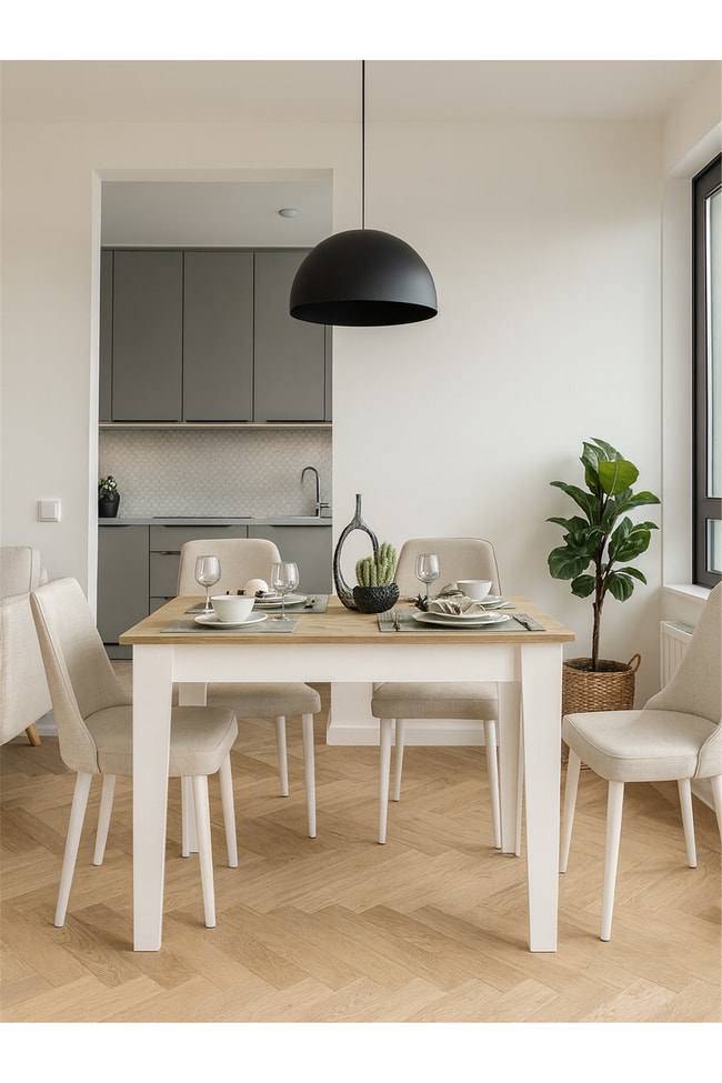Dorpek Tatyos Kapaklı Yemek Masası - Gizli Bölmeli Mutfak Masası Beyaz-Safir 110cm