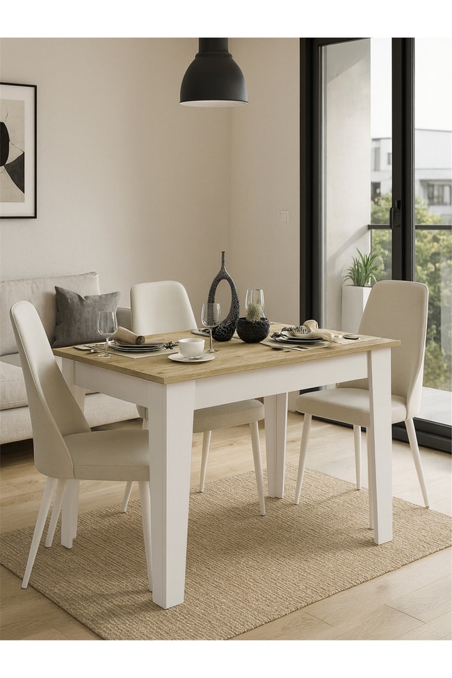 Dorpek Tatyos Kapaklı Yemek Masası - Gizli Bölmeli Mutfak Masası Beyaz-Safir 110cm