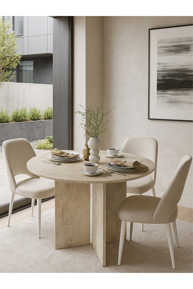 Dorpek Toli Modern Yemek Masası, Şık Tasarım - Traverten