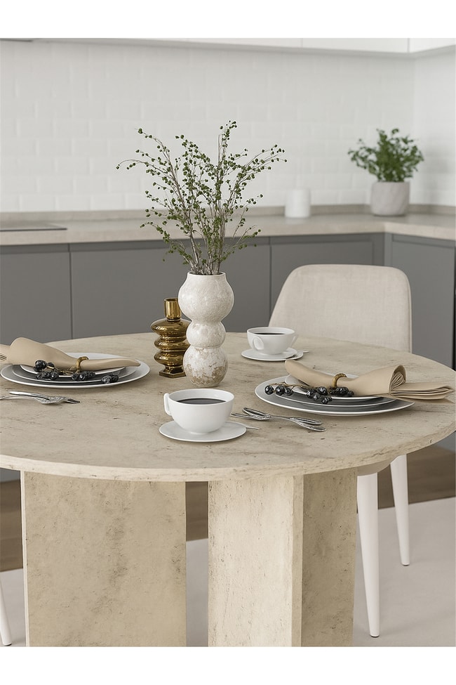 Dorpek Toli Modern Yemek Masası, Şık Tasarım - Traverten